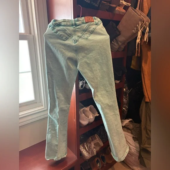 Chic Aqua Flare Jeans for Women - Picture 3 of 5